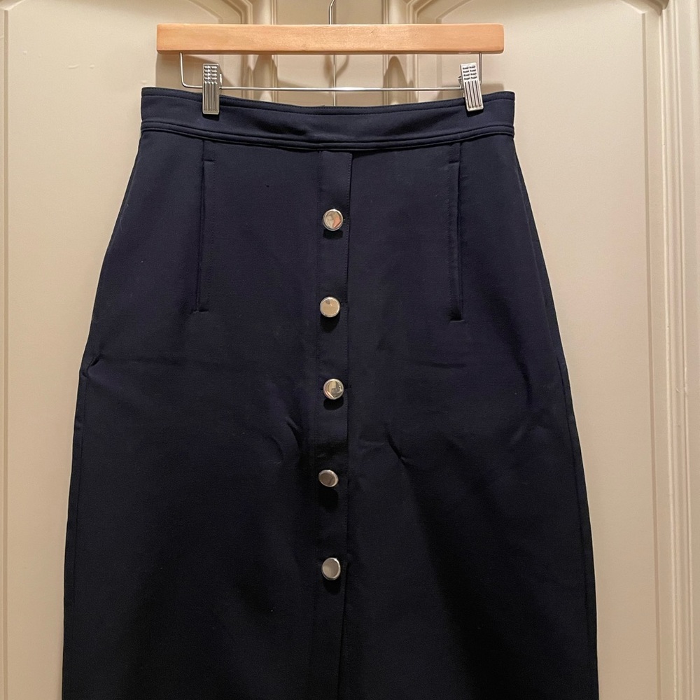 Ann Taylor Elegant Navy Button-Down Skirt